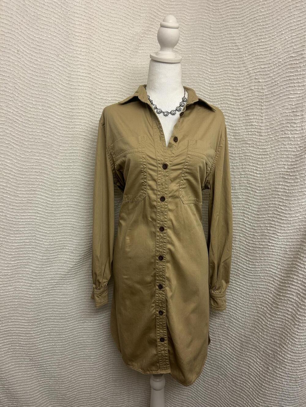Banana Republic Safari Shirt Dress M Tan Khaki Belted High Low Hem Fall